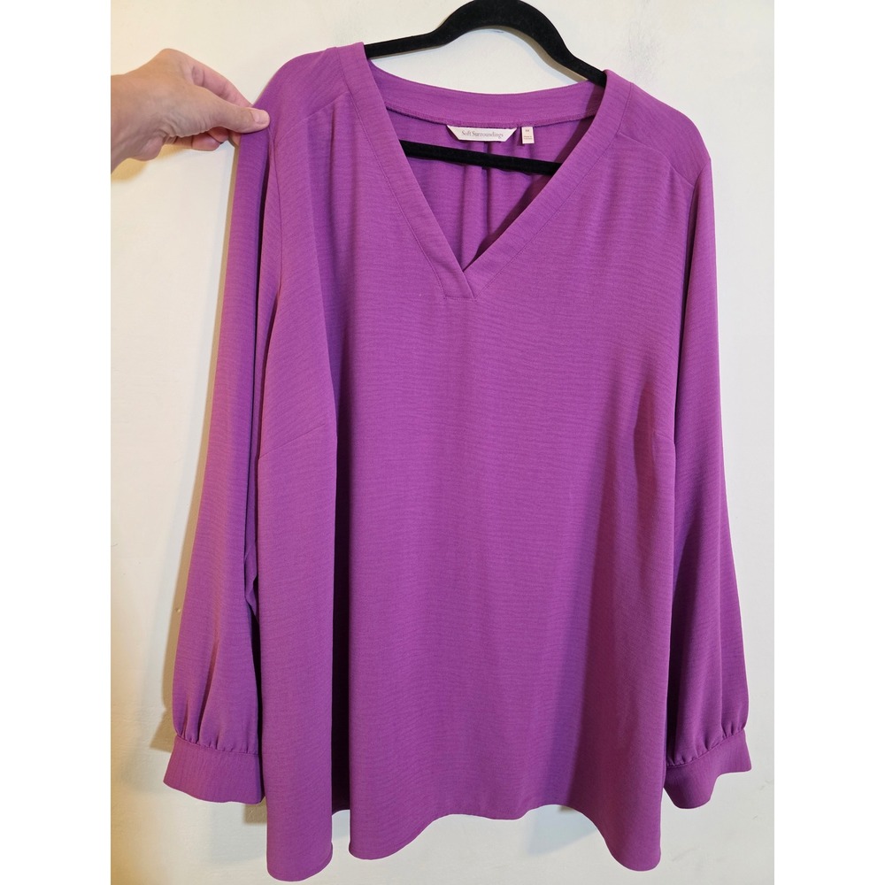 Soft Surroundings Purple V-Neck Long‎ Sleeve Blouse 3X Textured Crepe 5GP77